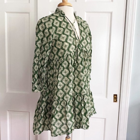 Zara Boho Green Cotton Dress XS - Picture 4 of 6